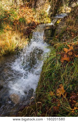 Scenic Mountain Autumn Landscape With River And   Watergfalls, Peloponnese, Greece