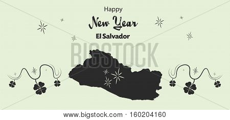 Happy New Year Illustration Theme With Map Of El Salvador