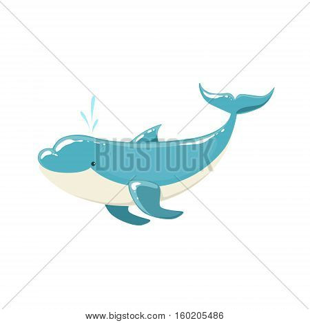 Blue Bottlenose Dolphin Jumping For Entertainment Show, Realistic Aquatic Mammal Vector Drawing. Friendly Cute Marine Animal In Aquarium Zoo Cartoon Illustration.