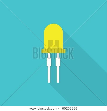 Vector illustration of light-emitting diode.  LED energy saving bulb. The trace element of the electronic device. Icon with long shadow. Flat design.
