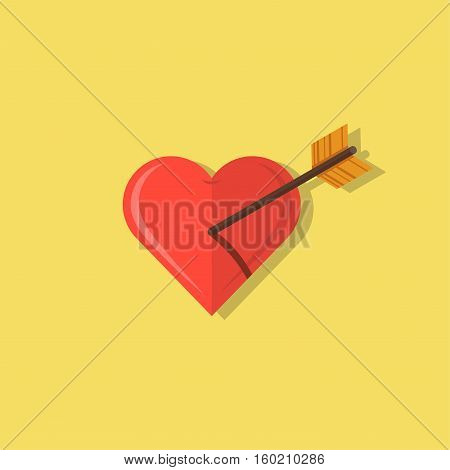 Abstract heart shot with an arrow flat design icon illustration