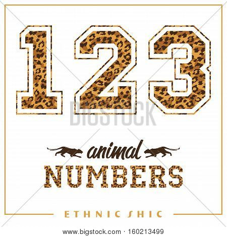 Vector animal numbers for t-shirts, posters, card and other uses. Sport chic. Trendy style. Leopard print. Fashion trend.
