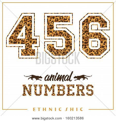 Vector animal numbers for t-shirts, posters, card and other uses. Sport chic. Trendy style. Leopard print. Fashion trend.