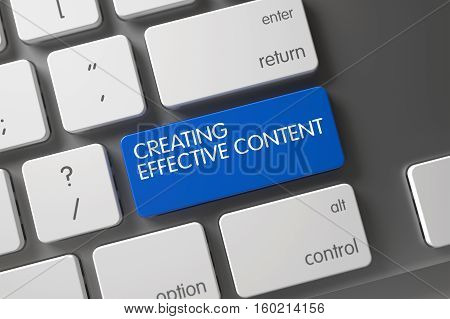 Concept of Creating Effective Content, with Creating Effective Content on Blue Enter Button on White Keyboard. 3D Render.