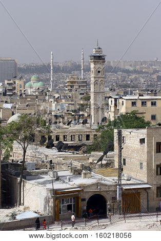 ALEPPO, SYRIA-OCTOBER 12 :Unidentified people in the Citadel of Aleppo. Medieval fortified palace in the old city of Aleppo in Syria on October 12, 2007. UNESCO World Heritage Site since 1986.