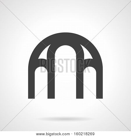 Abstract silhouette frame with three tall round arches. Architecture design of window for church, castle, doorways and other building and elements. Symbolic black glyph vector icon.