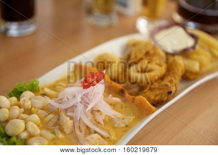 Typical And Traditional Peruvian Dish Seafood Ceviche