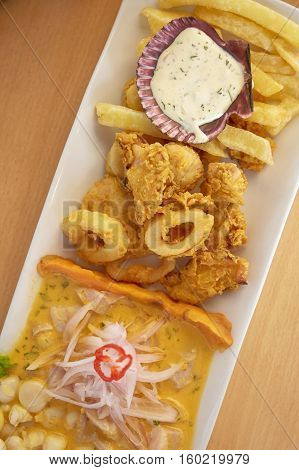 Typical And Traditional Peruvian Dish Seafood Ceviche