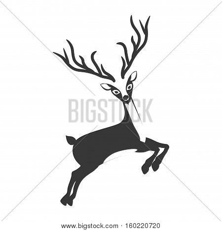 monochrome silhouette with reindeer jumping vector illustration