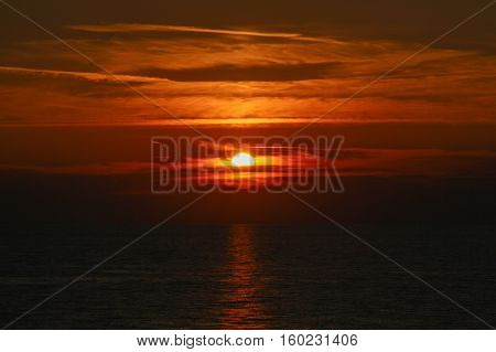 A very colorful sunset on the sea