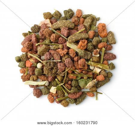 Top view of complete rodents feed isolated on  white