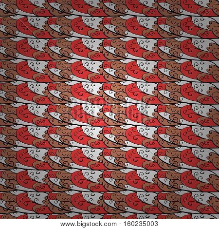 Cartoon Hand-drawn Doodles.seamless Pattern. Red And Whitecolorful Detailed With Lots Of Objects Vec