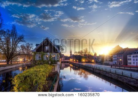 Strasbourg, medieval bridge Ponts Couverts is located in the historic district 