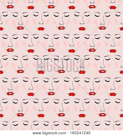 Seamless from beautiful faces on pink. Lips blusher.