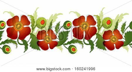 Elegance tileble red color flowers ornament, vector illustration