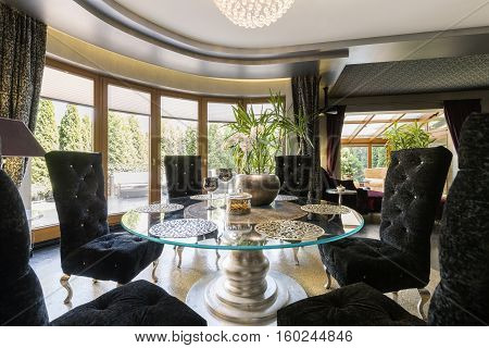 Luxurious Dining Room With Glass Table