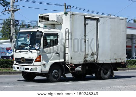 CHIANG MAI THAILAND - OCTOBER 31 2016: Cold Container Truck for Ice Transportation. Photo at road no.121 about 8 km from downtown Chiangmai thailand.