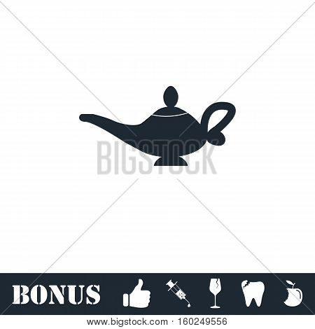 Magic lamp icon flat. Vector illustration symbol and bonus pictogram