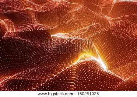 3d rendering abstract polygonal low poly wave background with connecting dots and lines. Abstract Flow. Connection structure. Low poly mesh, Flow, Wave, Red Lines and dots
