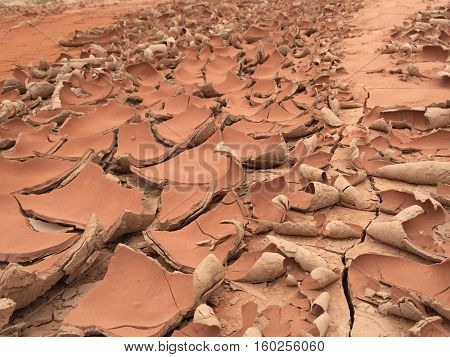 Dry cracked earth background, clay desert texture