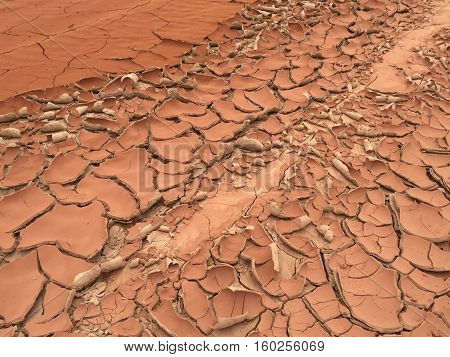 Dry cracked earth background, clay desert texture