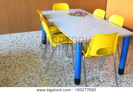 Table With Chairs In The Classroom