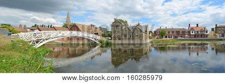 Panorama of the Causeway, Town Offices and Chinese Bridge at Godmanchester Cambridgeshire England,
