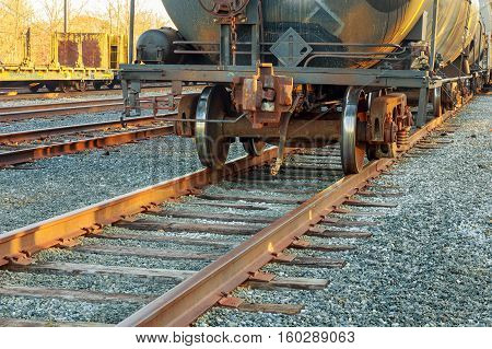 cargo wagons in the train station road railway wagons