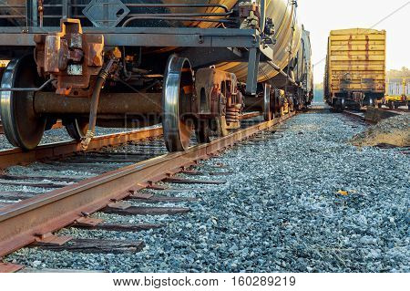 cargo wagons in the train station road railway wagons