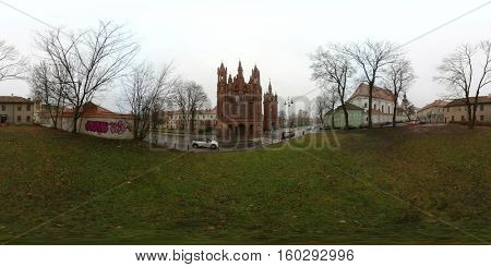 St. Anne's Church and Church of St. Francis and St. Bernard day time 360 vr panorama, Vilnius, Lithuania