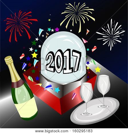 Gift of the new year 2017 with champagne
