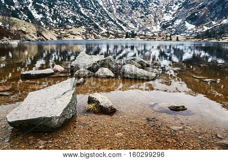 Small Pond in the Giant Mountains in the winter Poland