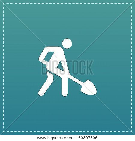 Building site. White flat icon with black stroke on blue background