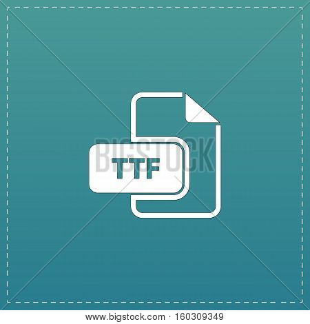 TTF extension text file type. White flat icon with black stroke on blue background