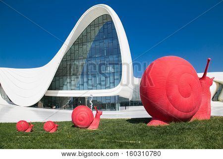 BAKU,AZERBAIJAN-OKT 4, 2016: Heydar Aliyev Center on Oct 4, 2016 in Baku, Azerbaijan. Heydar Aliyev Center won the Design Museum's Designs of the Year Award in 2014