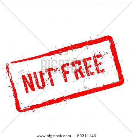 Nut Free Red Rubber Stamp Isolated On White Background. Grunge Rectangular Seal With Text, Ink Textu