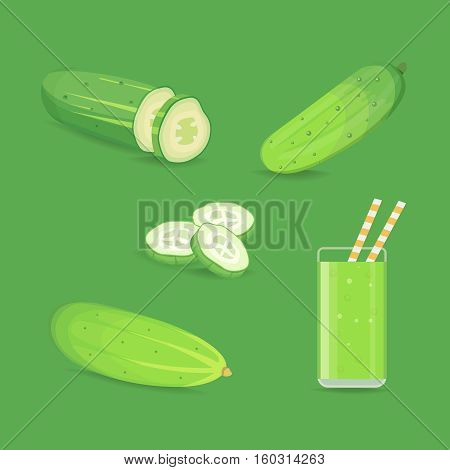 Set fresh cucumber sliced and isolated  illustration