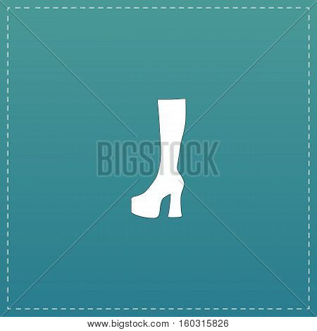 Chaussure woman. White flat icon with black stroke on blue background