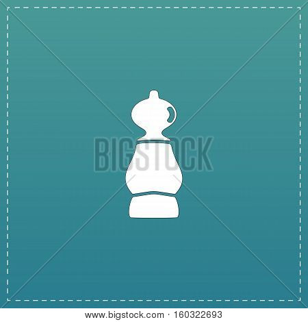 Chess pawn. White flat icon with black stroke on blue background