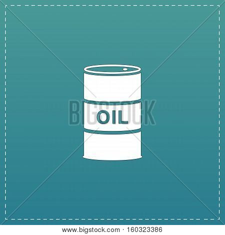 Barrels of oil. White flat icon with black stroke on blue background