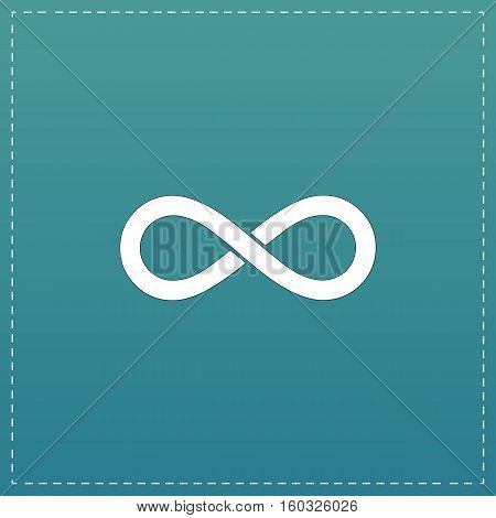 Infinity. White flat icon with black stroke on blue background