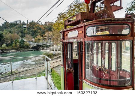 old cableway in Kutaisi center with cityview, Georgia