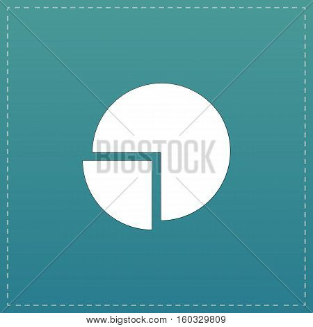 Pie chart. White flat icon with black stroke on blue background