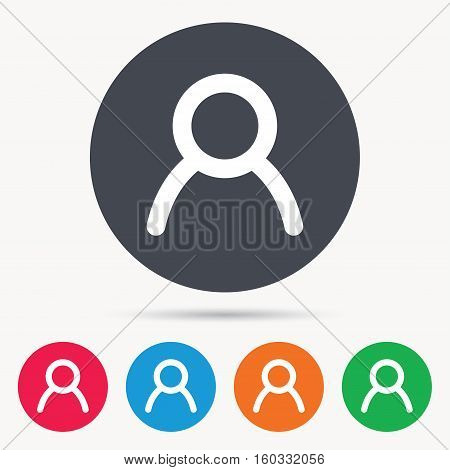 User icon. Human person symbol. Avatar login sign. Colored circle buttons with flat web icon. Vector