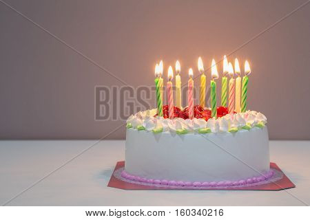 white happy biirthday cake with the candles