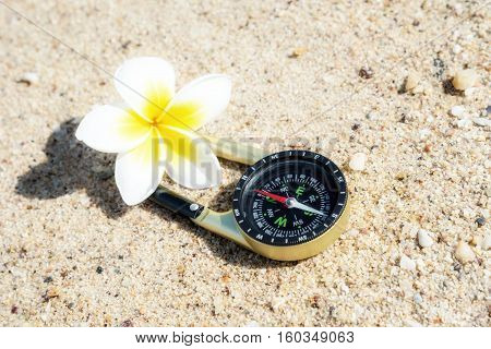 Compass In The Sand On The Beach