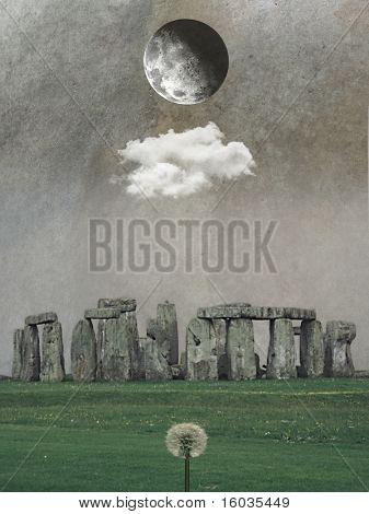Stonehenge összetétele, a Hold, a felhő és a fű