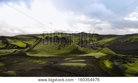 Landscape of Lakagigar volcanic valley central Iceland