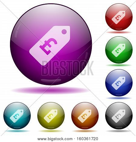Pound price label color glass sphere buttons with shadows.