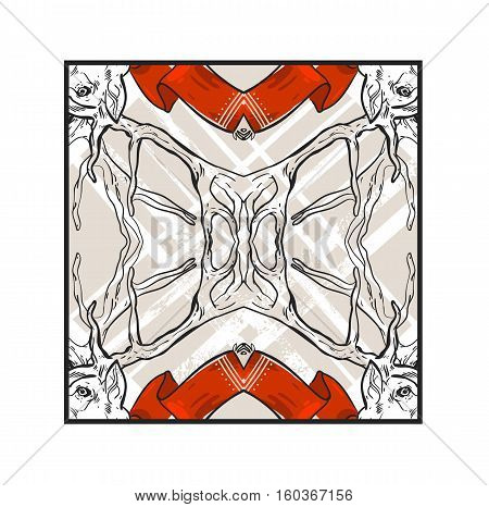 Hand drawn vector graphic mirror Christmas deer composition isolated on white background.Design for greeting carddecorationsave the datejournalingbannerposterprintweddingbirthdaysignlogo.